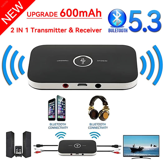 B6 2 EM 1 Bluetooth 5.3 Transmissor de Áudio Receptor 3.5mm AUX Jack RCA USB Dongle Música Adaptador Sem Fio Para Carro PC TV Fone de Ouvido