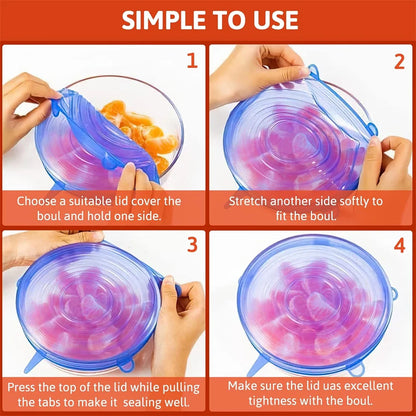 6Pcs Food Grade Silicone Preservation Cover Reutilizável Hermético Alimentos Universal Prato Stretch Round Tampas Para Acessórios De Cozinha