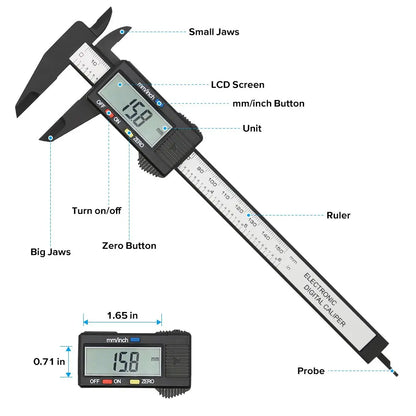 150mm 100mm Paquímetro Digital Eletrônico Mostrador de Fibra de Carbono Paquímetro Vernier Caliper Micrômetro Ferramenta de Medição Régua Digital