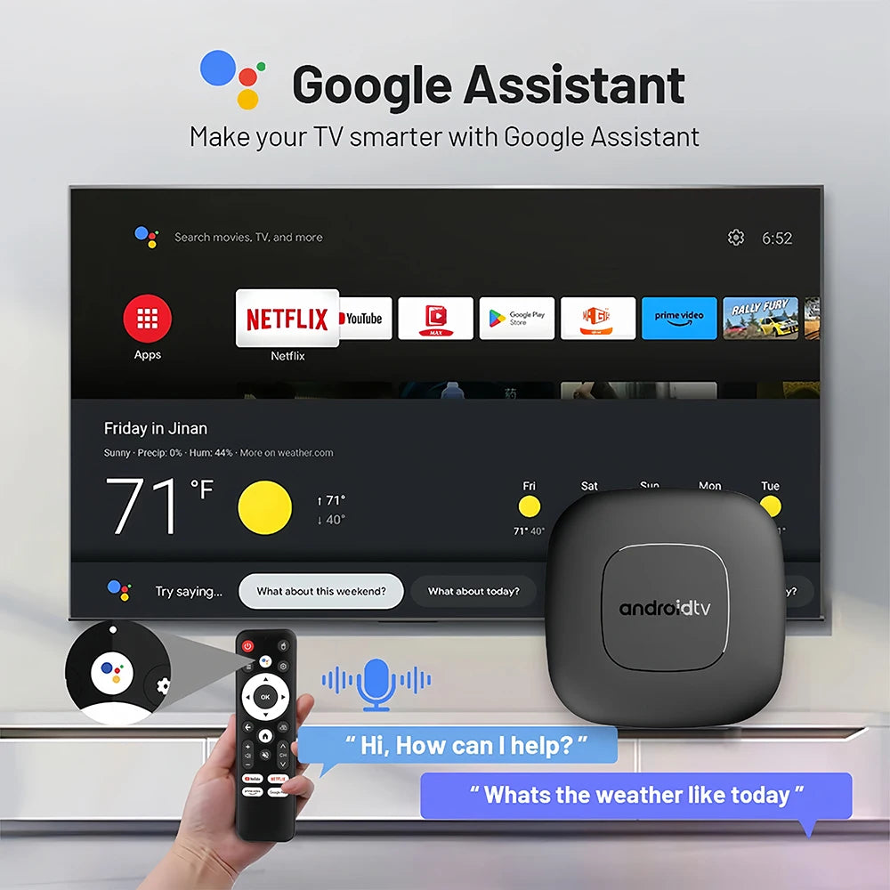 Versão global Smart Streaming Media Player TV Box AllwinnerH313 Android13 2.4G e 5G Wifi 4K Mortal T1 Bluetooth Google Assistant