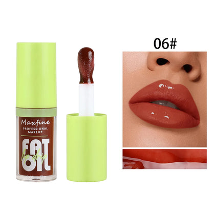 Brilho labial à prova de água, hidratante de longo prazo, copo antiaderente, embalagem verde líquida, cosméticos de brilho labial