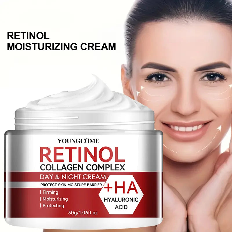 Retinol Colágeno Creme Hidratante para Cuidados Faciais nutre profundamente Adequado para pele seca e áspera, Creme Facial Envelhecido Hidratante