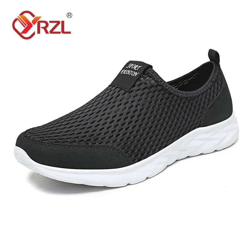 Tênis masculinos YRZL de malha respirável, calçados casuais masculinos, para áreas externas, antiderrapantes, mocassins grandes, leves para caminhada, tênis masculino