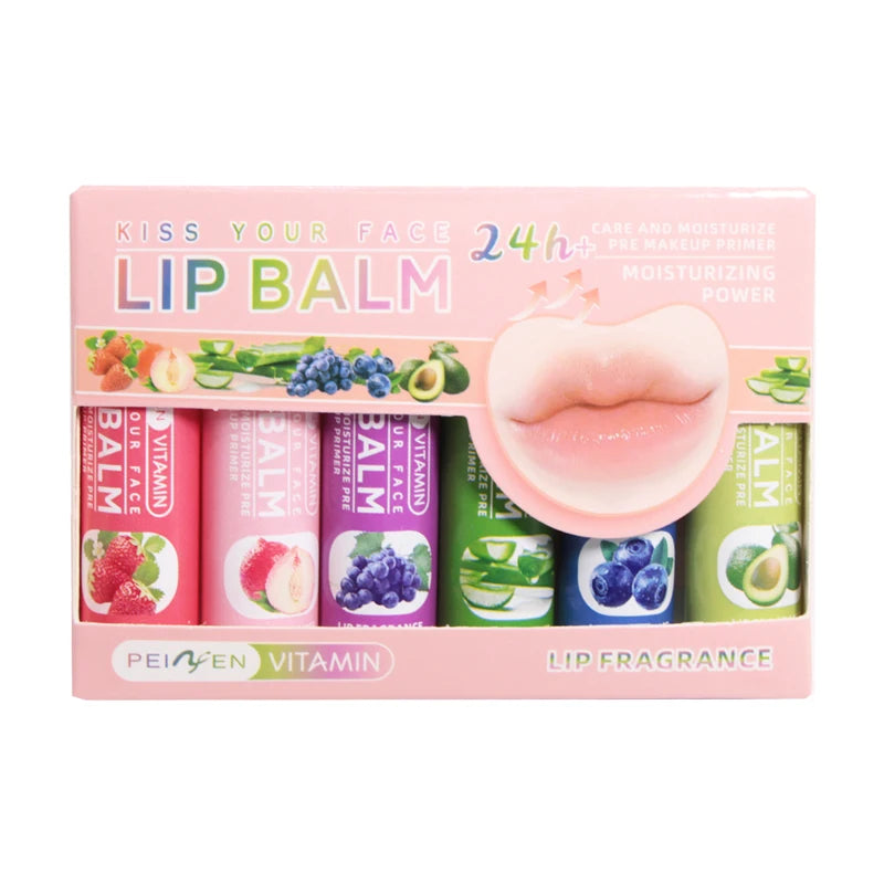 DNM Multi Sabores de Frutas Hidratante Base Hidratante Conjunto de Bálsamo Labial Maquiagem Cuidados com os Lábios Cuidado Diário Bálsamo para Mulheres e Homens Conjunto de 6 Peças