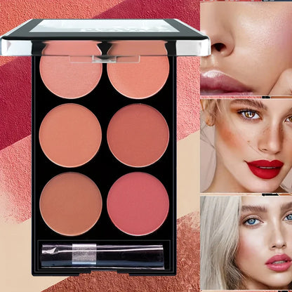 Paleta completa de blush e contorno de 6 cores, paleta de maquiagem em pó fosco perolado