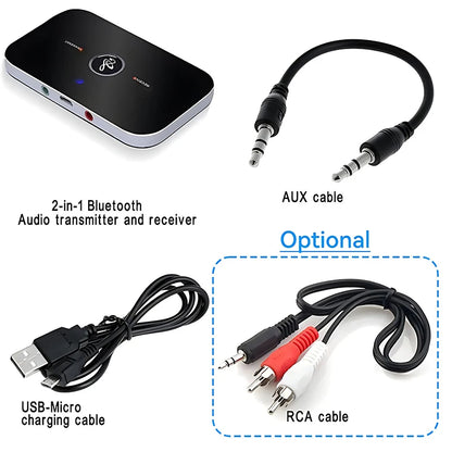 B6 2 EM 1 Bluetooth 5.3 Transmissor de Áudio Receptor 3.5mm AUX Jack RCA USB Dongle Música Adaptador Sem Fio Para Carro PC TV Fone de Ouvido