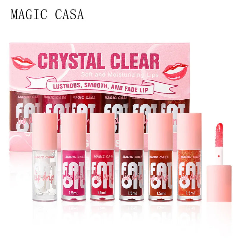 MAGIC CASA 6 pçs/set Gel Hidratante Lip Oil Hidratante de longa duração suave e cintilante Líquido Hidratante Labial