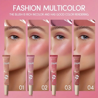 Ushas blush líquido de longa duração, 4 cores, contorno facial, leve, macio, multiuso, creme, blush, à prova de água, bastão de blush facial