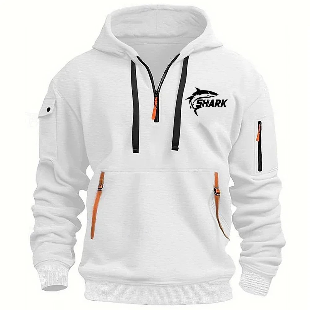 Sweat masculino com capuz, pullover desportivo de lazer, retrô, manga comprida, zíper, vários bolsos, casual, solto, casaco, moda de rua