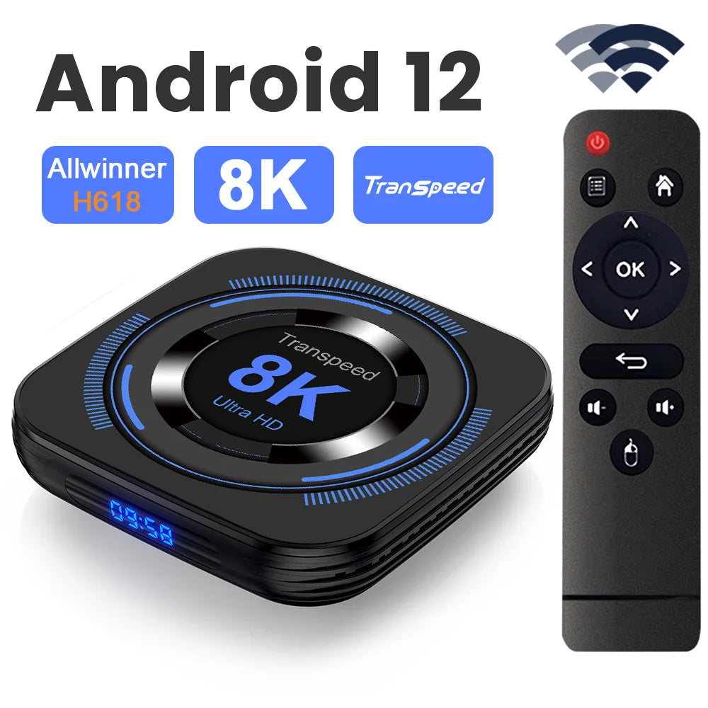 Transpeed Android 12 TV BOX Allwinner H618 Dual Wifi 32G64G Quad Core Cortex A53 Suporte 8K 4K BT Voice Media player Set top box