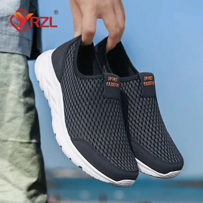 Tênis masculinos YRZL de malha respirável, calçados casuais masculinos, para áreas externas, antiderrapantes, mocassins grandes, leves para caminhada, tênis masculino