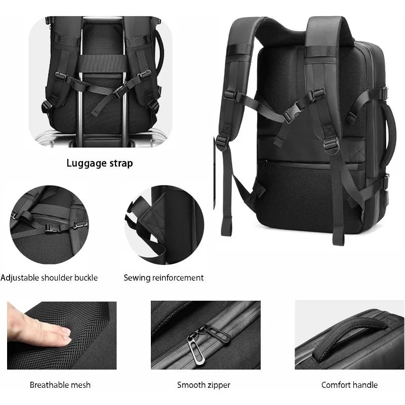 Mochila multifuncional para homens, grande capacidade, armazenamento a vácuo, viagem de negócios, mochila de pano oxford à prova de água