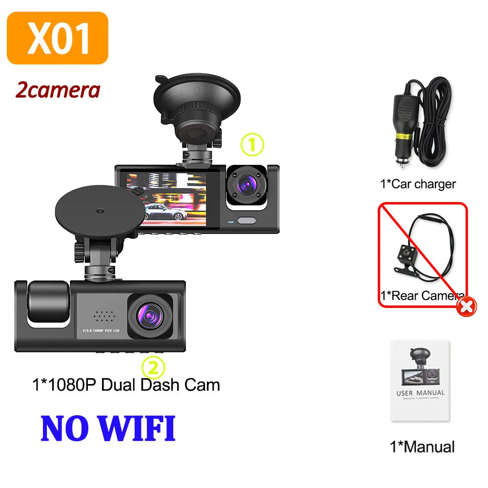 3Camera Dash Cam para câmera de carro 1080P gravador de vídeo WIFI carro DVR câmera de visão traseira frontal visão noturna caixa preta acessórios para carro