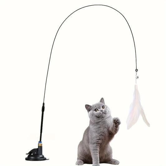 Brinquedo para provocar gatos - Sino interativo e varinha de penas - Haste com ventosa longa para aventuras emocionantes na hora de brincar - Brinquedo para gatos definitivo