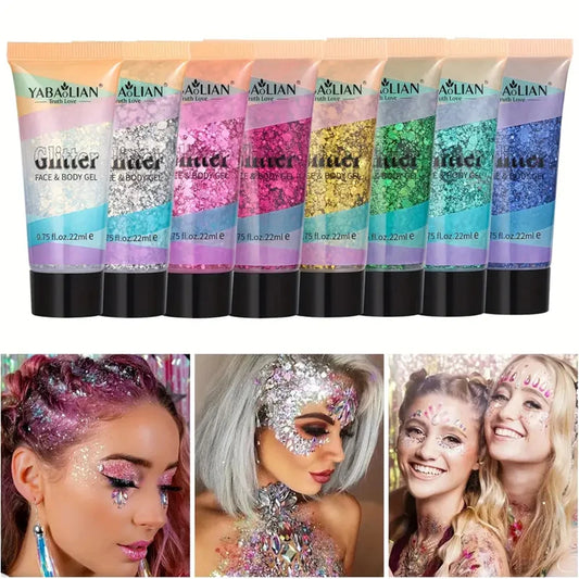 Gel com glitter corporal de lantejoulas sereia - brilho de longa duração para carnaval, festas, festivais e apresentações de palco