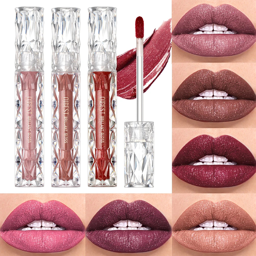 QIBEST À Prova de Água Diamante Brilho Brilho Labial Matte Batom Líquido Brilhante Pérola Lip Glaze Longa Duração LipTint Maquiagem Feminina