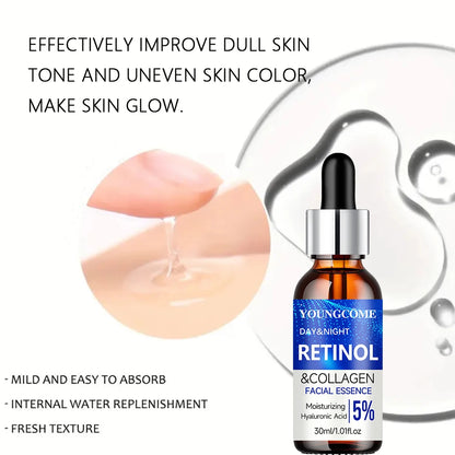 Conjunto combinado de soro e creme de retinol que retém a umidade, repara a pele, suaviza as rugas e aumenta a elasticidade para uma pele mais jovem e saudável