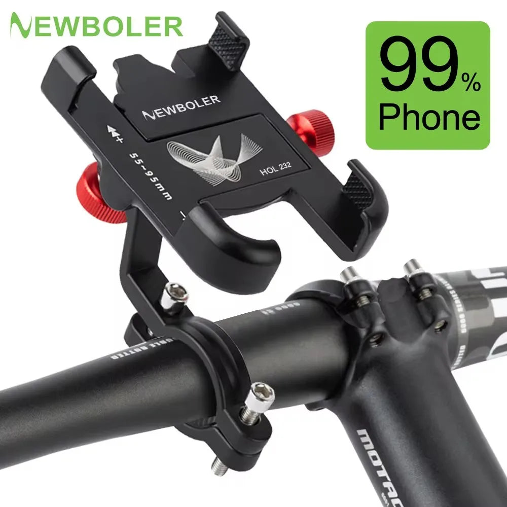 NEWBOLER MTB Suporte de telefone para bicicleta Suporte de telefone para bicicleta ajustável em alumínio com rotação de 360 ° Suporte de ciclismo antiderrapante