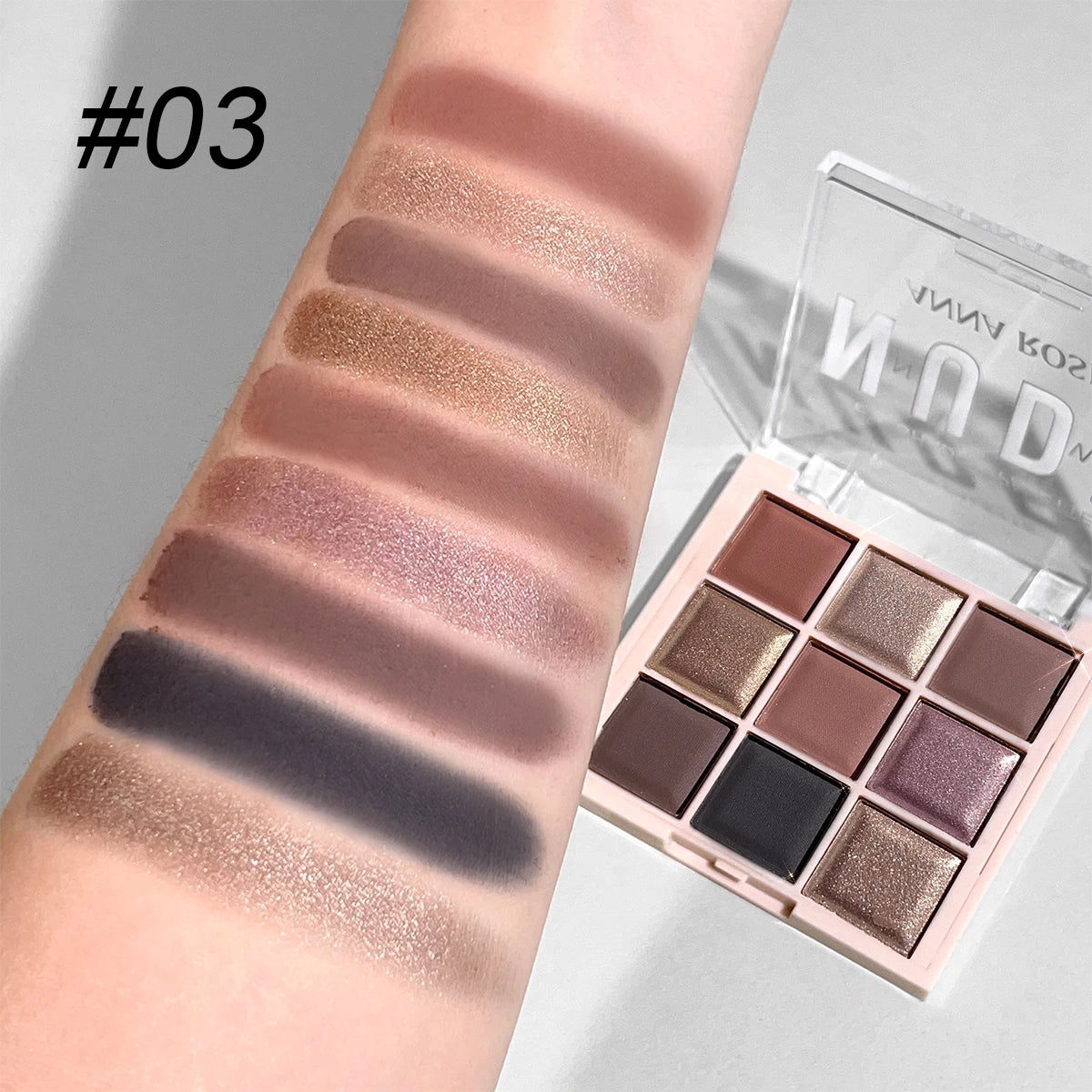 Paleta de sombras de 9 cores com glitter fino, shimmer, matte, milk tea; Mini, u