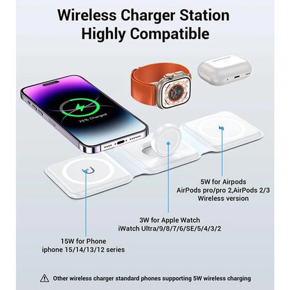 100W 3 em 1 Carregador rápido sem fio Pad Stand dobrável Estação de carregamento para iPhone 15 14 13 12 11 8 X XR Apple Watch Airpods