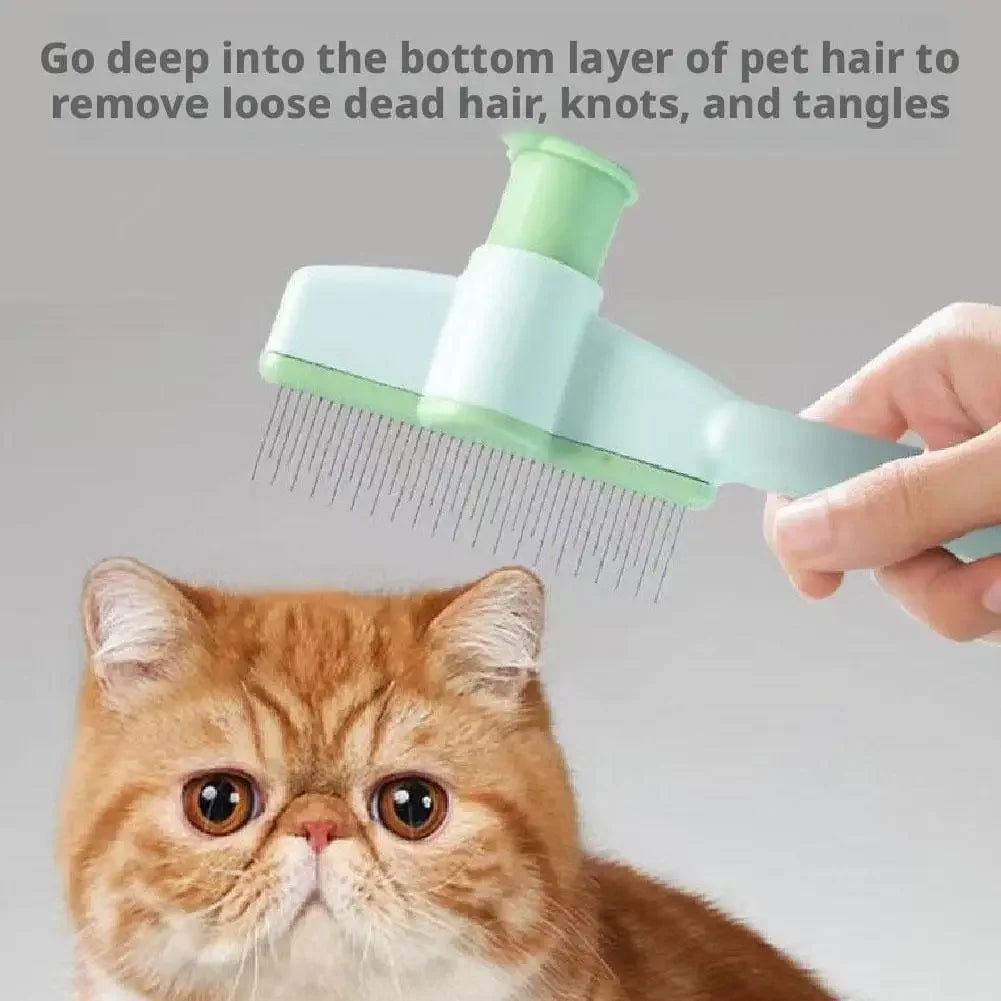 Pente para pulgas para gatos, cães, pente para remoção de pelos de animais de estimação, escova de limpeza automática com um clique, pentes para pelos curtos e longos