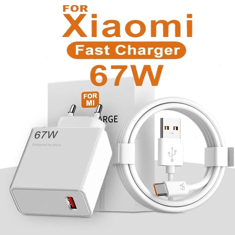 Carregador rápido USB 67W para Xiaomi 14 13 12 11 10 Ultra Redmi Note 12T 13 Pro Turbo Quick Charge Tipo C Cabo de carregamento USB