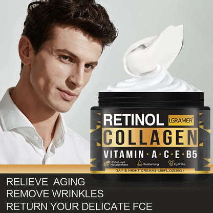 Creme facial de colágeno retinol masculino, hidratante para cuidados com a pele, hidratante, hidratante, rugas suaves, firmador, rosto, cuidados com a pele ♡ DIA DO PAI ♡