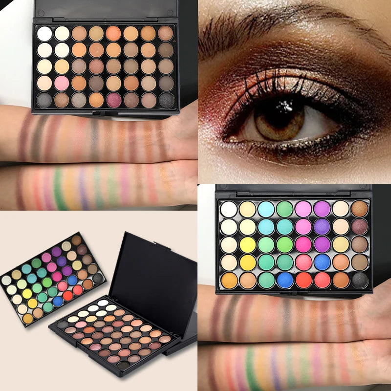 Paleta de sombras com glitter, 40 cores, fosca, à prova de água, longa duração, pó prensado, kit de cosméticos, moda feminina, paleta de maquiagem para os olhos