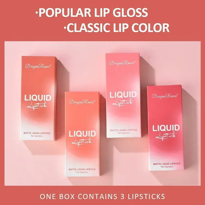 3Pcs/set Matte Velvet Lip Gloss Batom Líquido Cosmético Beleza Manter 24 Horas Maquiagem Maquiagens À Prova de Água Longa Duração