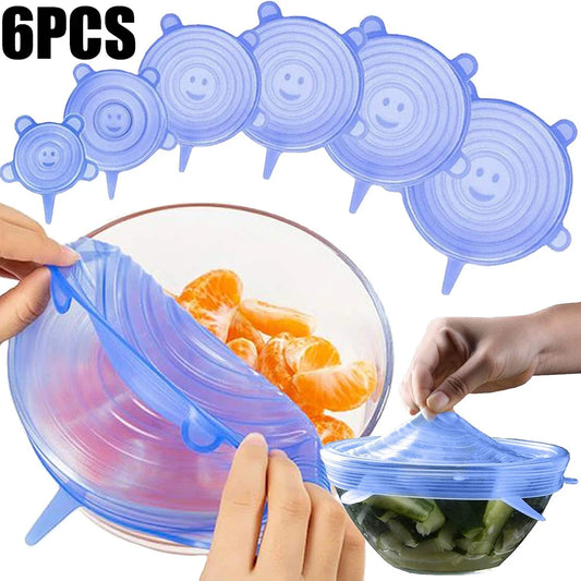 6Pcs Food Grade Silicone Preservation Cover Reutilizável Hermético Alimentos Universal Prato Stretch Round Tampas Para Acessórios De Cozinha