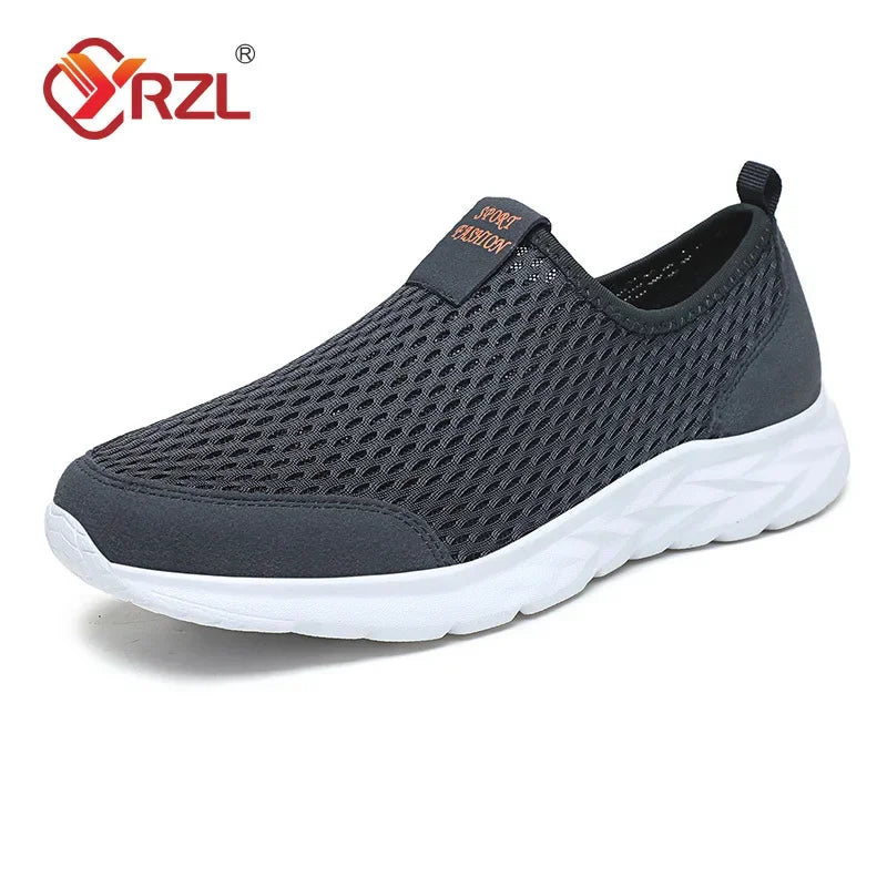 Tênis masculinos YRZL de malha respirável, calçados casuais masculinos, para áreas externas, antiderrapantes, mocassins grandes, leves para caminhada, tênis masculino