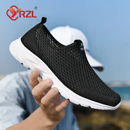 Tênis masculinos YRZL de malha respirável, calçados casuais masculinos, para áreas externas, antiderrapantes, mocassins grandes, leves para caminhada, tênis masculino