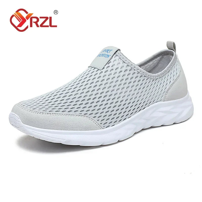 Tênis masculinos YRZL de malha respirável, calçados casuais masculinos, para áreas externas, antiderrapantes, mocassins grandes, leves para caminhada, tênis masculino