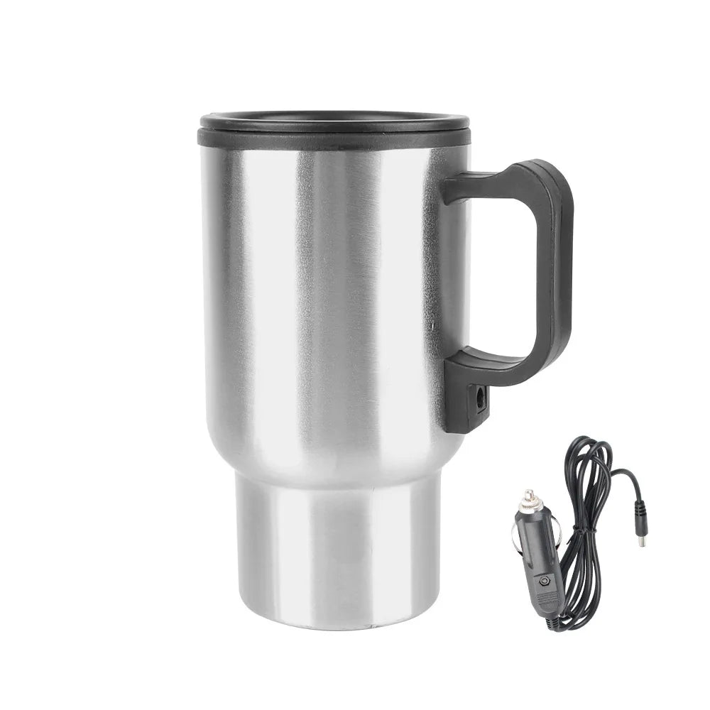 12V 450ml Chaleira de aquecimento elétrico para carro, água, café, leite, caneca térmica, acampamento, viagem, aço inoxidável, veículo, copo de aquecimento