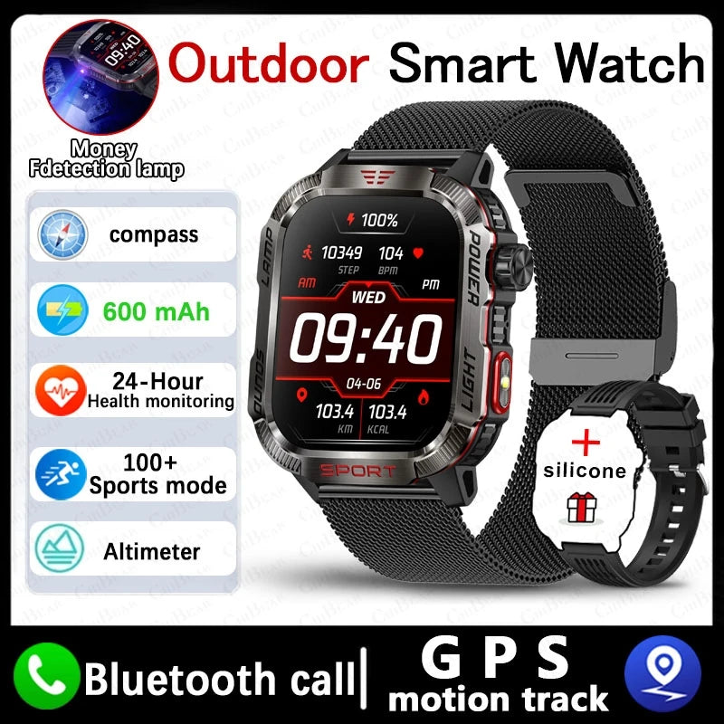 Novo para Huawei Xiaomi Militar GPS Smart Watch Homens Lanterna Bússola À Prova D'Água Esporte Ao Ar Livre Rastreador Bluetooth Chamada Smartwatch