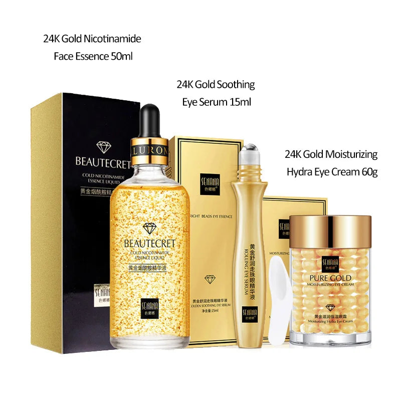 Conjunto de cuidados com a pele 24K Gold Niacinamide Face Serum Anti Ageing Skin Products Remove Dark Circles Collagen Eye Cream Skin Care Kit