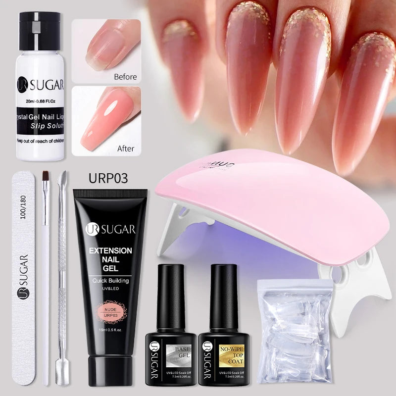 UR SUGAR Acrílico UV Gel Extensão Unhas Gel Kit Nude Glitter Cor Gel Construção Rápida Esmalte Tudo Para Manicure Nail Art Design