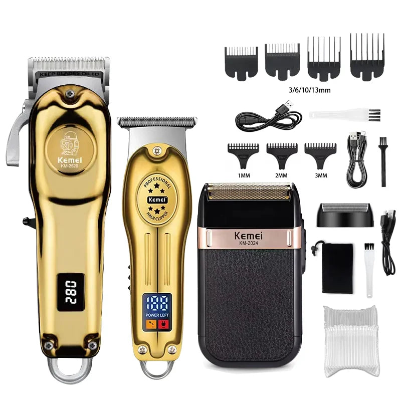 Kemei KM-2628 KM-678 KM-2024 Máquina de cortar cabelo elétrica profissional Máquina de cortar barba Barbeador masculino recarregável Kit aparador de pelos