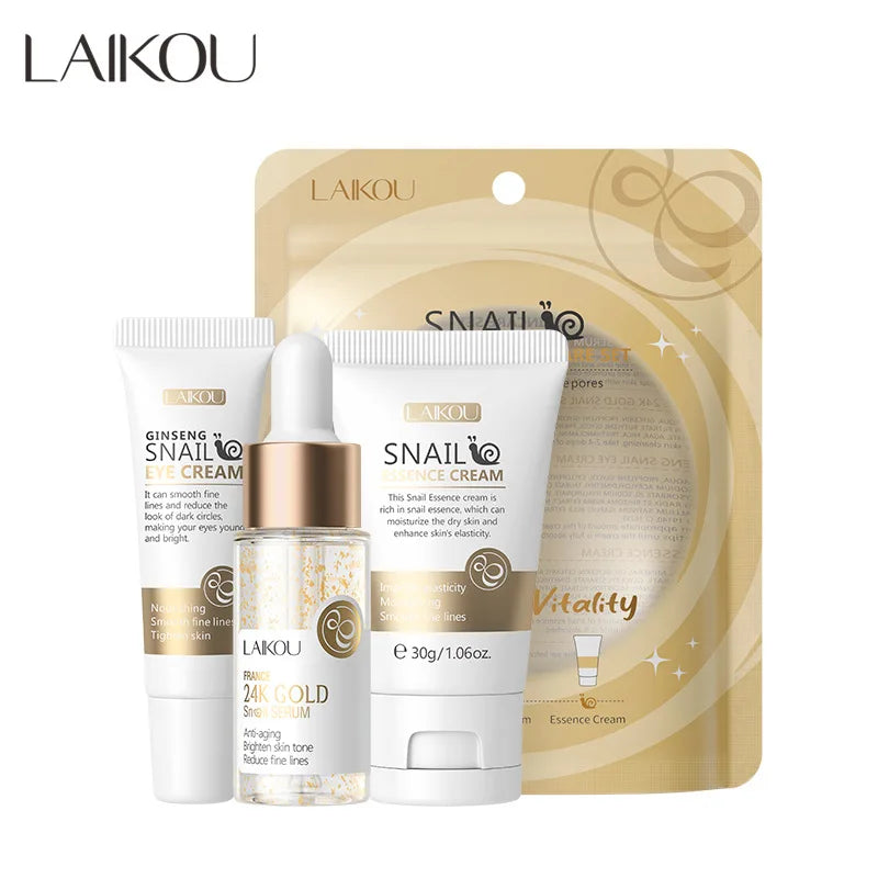 3pcs/set LAIKOU Vitamina C 24K Golden Sakura Skin Care Sets Creme Facial Sérum Creme para os Olhos Hidratante Anti Rugas Kit de Cuidados Faciais