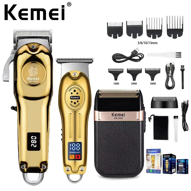 Kemei KM-2628 KM-678 KM-2024 Máquina de cortar cabelo elétrica profissional Máquina de cortar barba Barbeador masculino recarregável Kit aparador de pelos