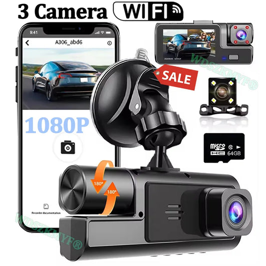 3Camera Dash Cam para câmera de carro 1080P gravador de vídeo WIFI carro DVR câmera de visão traseira frontal visão noturna caixa preta acessórios para carro