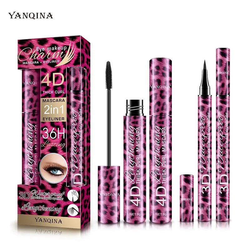 YANQINA Lápis Delineador Líquido 4D Conjunto de Rímel À Prova D'Água Cosméticos Delineador de Olhos Rímel Grosso Curling Lápis de Sobrancelha Maquiagem para Olhos