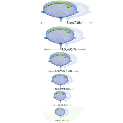 6Pcs Food Grade Silicone Preservation Cover Reutilizável Hermético Alimentos Universal Prato Stretch Round Tampas Para Acessórios De Cozinha