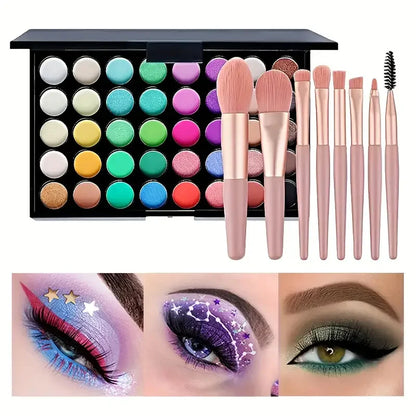 Paleta de sombras com glitter, 40 cores, fosca, à prova de água, longa duração, pó prensado, kit de cosméticos, moda feminina, paleta de maquiagem para os olhos