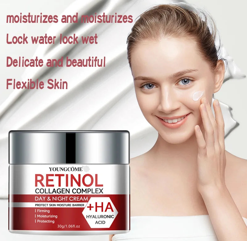 Retinol Colágeno Creme Hidratante para Cuidados Faciais nutre profundamente Adequado para pele seca e áspera, Creme Facial Envelhecido Hidratante