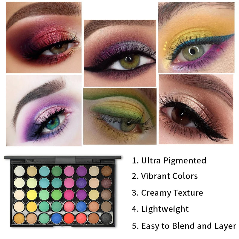 Paleta de sombras com glitter, 40 cores, fosca, à prova de água, longa duração, pó prensado, kit de cosméticos, moda feminina, paleta de maquiagem para os olhos