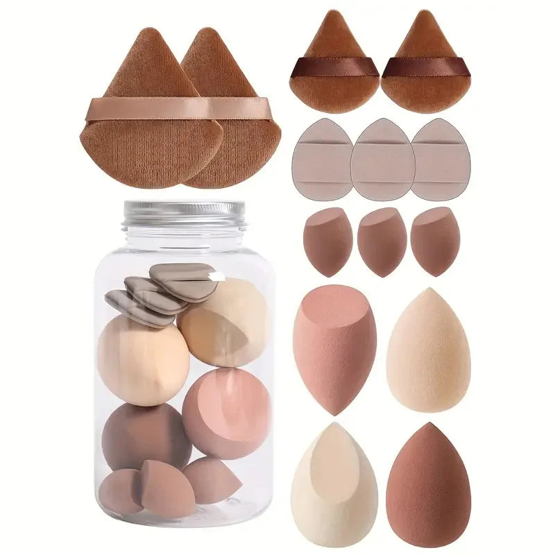 14 pçs/set conjunto de esponja de maquiagem com frasco de armazenamento veludo beleza liquidificadores maquiagem esponja dedo puff fundação cosméticos puffs