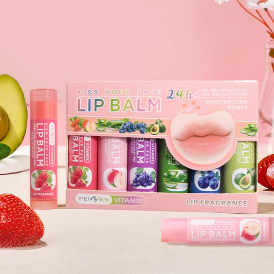 DNM Multi Sabores de Frutas Hidratante Base Hidratante Conjunto de Bálsamo Labial Maquiagem Cuidados com os Lábios Cuidado Diário Bálsamo para Mulheres e Homens Conjunto de 6 Peças