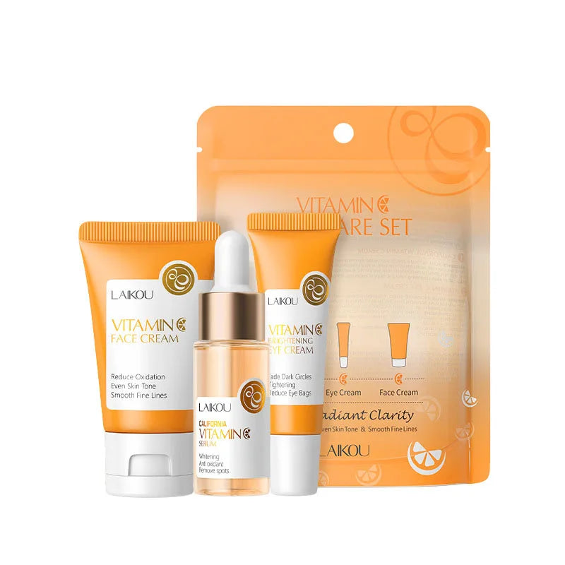 3pcs/set LAIKOU Vitamina C 24K Golden Sakura Skin Care Sets Creme Facial Sérum Creme para os Olhos Hidratante Anti Rugas Kit de Cuidados Faciais