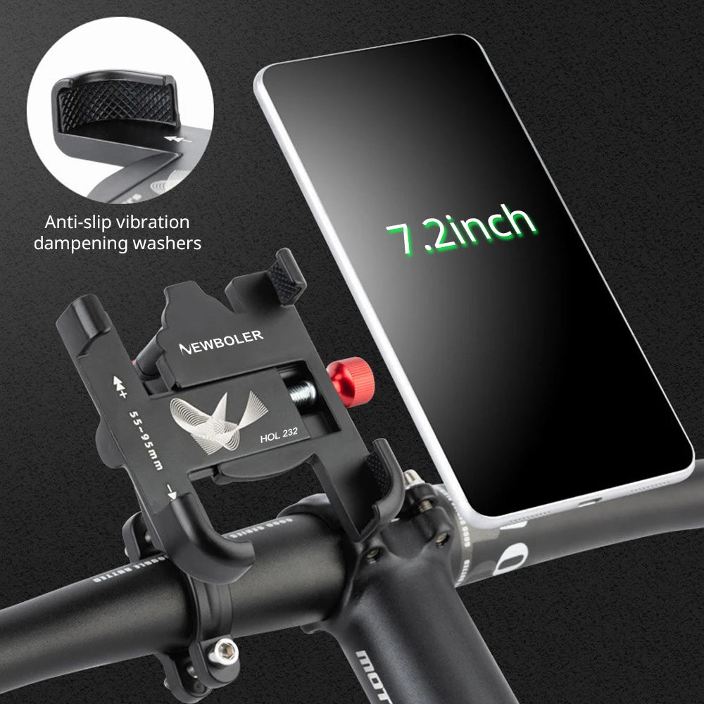 NEWBOLER MTB Suporte de telefone para bicicleta Suporte de telefone para bicicleta ajustável em alumínio com rotação de 360 ° Suporte de ciclismo antiderrapante